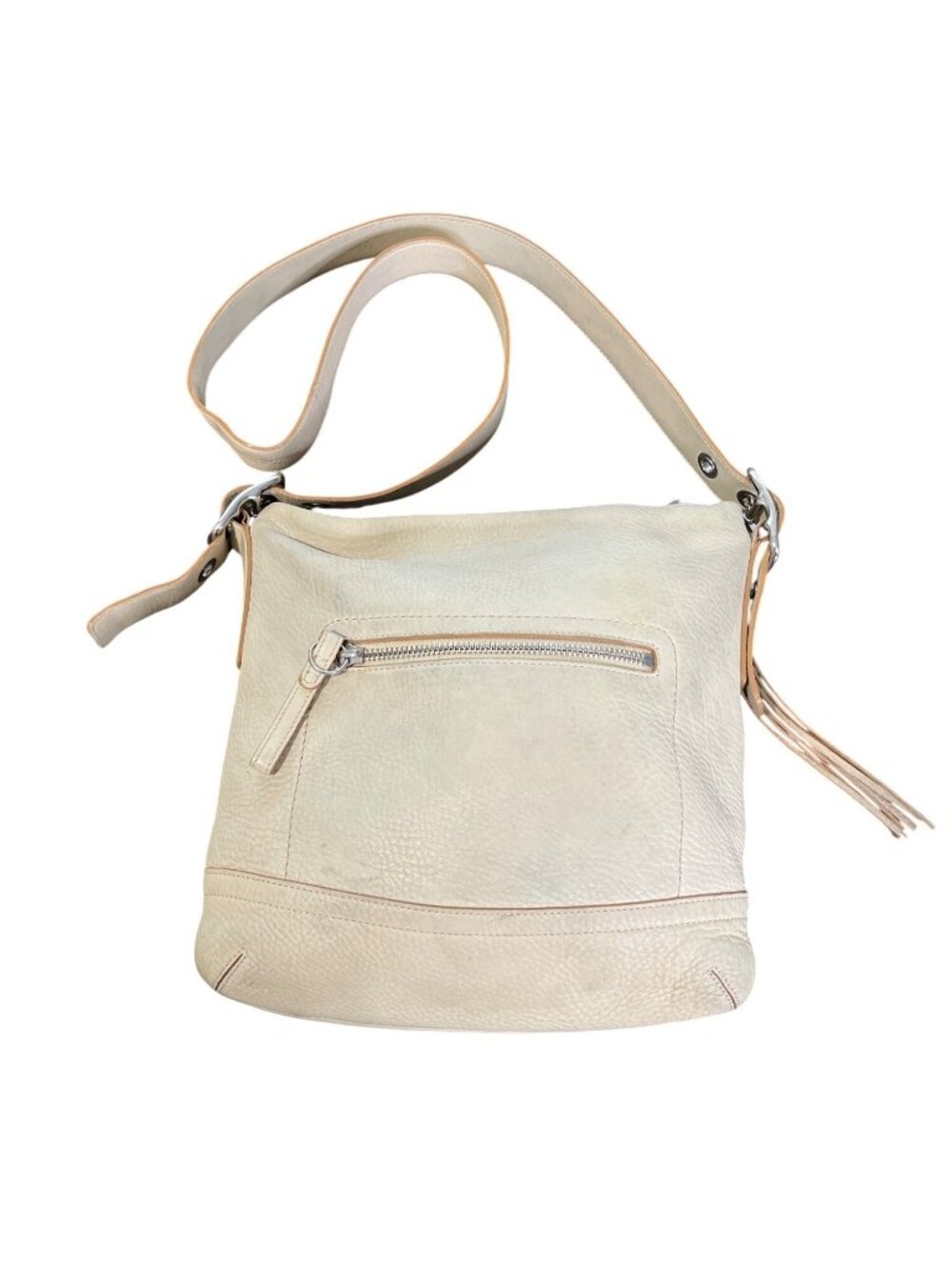 Coach Pebbled Leather Crossbody Bag With Front Zipper Pocket Messenger Beige - Picture 3 of 10